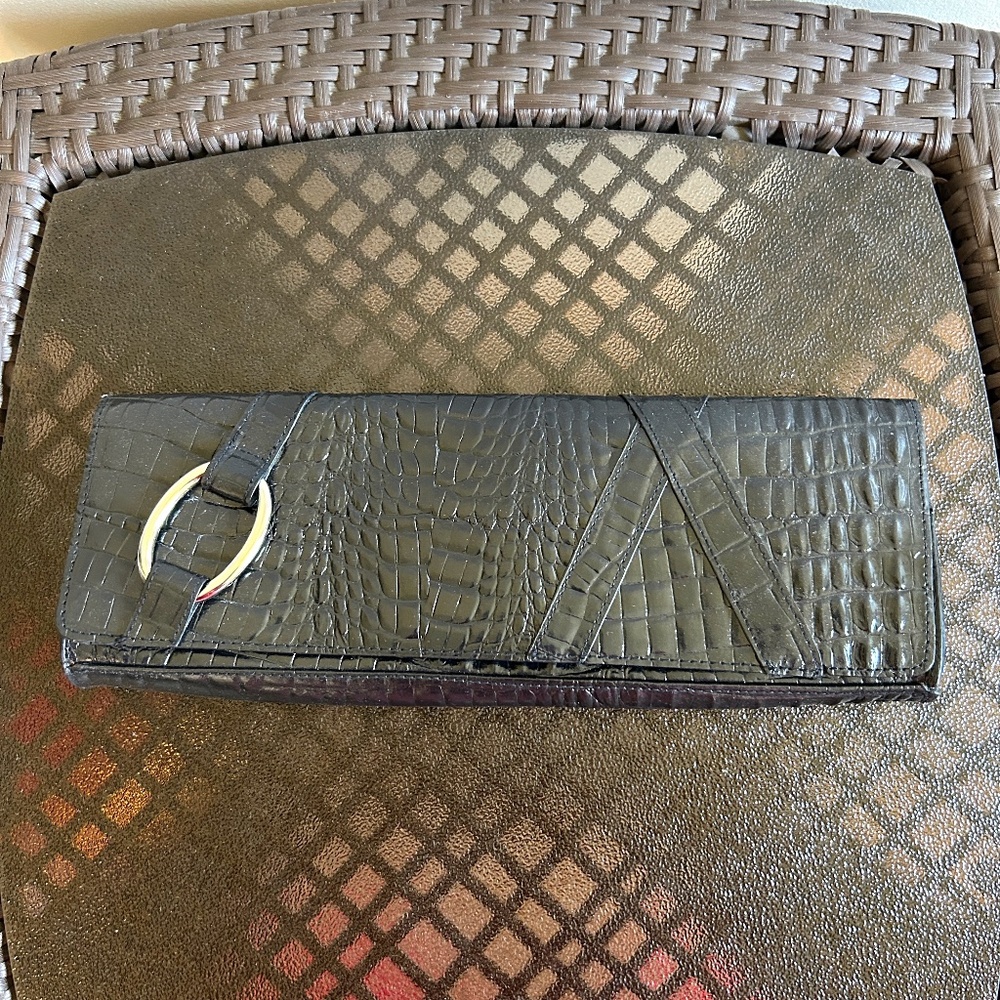 A.B.S. Allen Schwartz Faux Leather Clutch Purse Black Size 13" x 5"